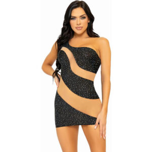 LEG AVENUE MINIVESTIDO ASIMÉTRICO DE SPANDEX - NEGRO/NUDE - 001